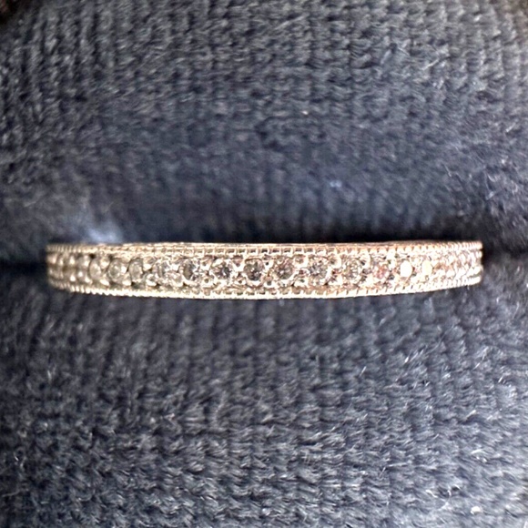 Designer PENNY PREVILLE 18K White Gold Diamond Eternity Ring Band Engraved Sides